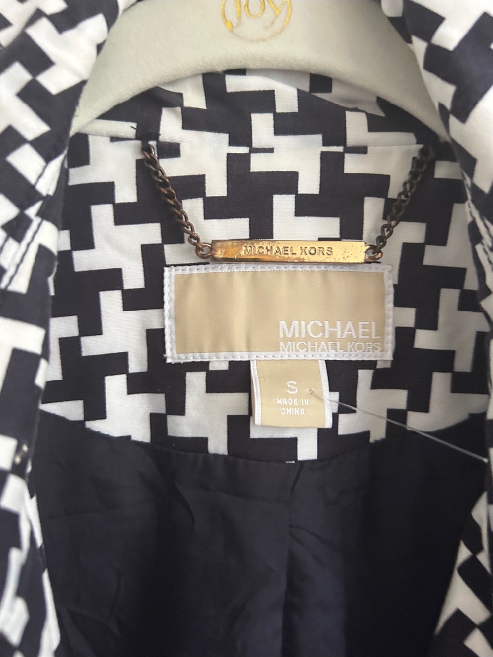 MICHAEL Michael Kors Black and White Geometric Blazer with Gold Accent
